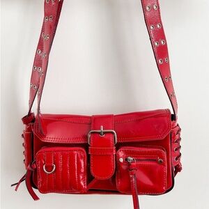 Free People High Speed Crossbody Moto Red shine Bag - LEATHER CLUTCH BAG